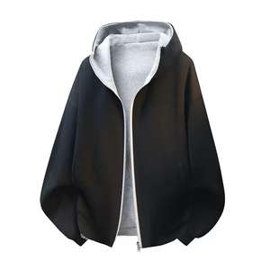 Sweat à capuche zippé réversible épais 500 g/m² 100 % coton, doublure en flanelle à carreaux, style streetwear - Product Image 1