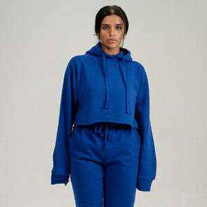 Conjunto de chándal de algodón con logotipo personalizado para mujer, Sudadera corta de 2 piezas y joggers, ropa de descanso elegante, chándal, ropa de calle transpirable - Product Image 2