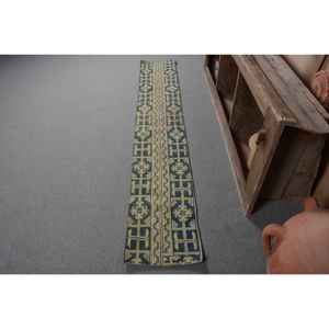 Vintage 1.2 X 7.5ft bleu jaune turc tapis classique grande surface laine Latex support rectangulaire Patchwork motif pour chambre tapis - Product Image 1