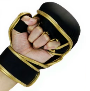 Guantes de Boxeo Negros con Detalles Dorados en PU, Guantes de Entrenamiento de Dedo Completo con Cierre de Velcro y Correa Ajustable para Muñeca, para Sparring y Combate - Product Image 6