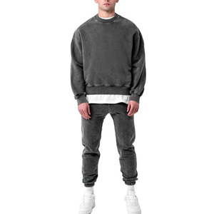 OEM Vintage ropa deportiva pulóver lavado ácido chándal bajo MOQ hombres entrenamiento sudadera y pantalones de chándal conjunto al por mayor - Product Image 1