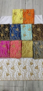 Tissu en taffetas Gorgura de haute qualité, style couture somalienne, à prix abordable, avec motifs floraux et incrustations de pierres dorées complexes, idéal pour les occasions spéciales. - Product Image 6
