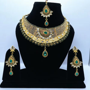 Conjunto de Joyería Religiosa de Circonia Hecha a Mano con Estilo Antiguo, Collar, Aretes y Tocado Verde, Chapado, para Bodas y Otras Ocasiones - Product Image 3