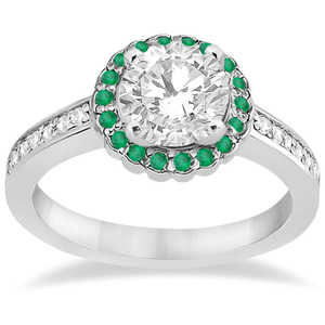 14k White Gold Fine <b>Jewelry</b> <b>Set</b> Floral Halo Diamond & Emerald <b>Bridal</b> Ring 0.83ct - Product Image 3