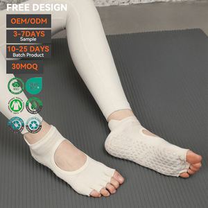 Chaussettes de yoga antidérapantes à cinq doigts pour femmes, en coton doux avec grip en silicone, pour Pilates, entraînement en studio, sport, avec logo personnalisé - Product Image 1
