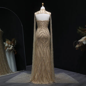 Gaun <span class=keywords><strong>Prom</strong></span> Mermaid Mewah Jancember LSZ663 dengan Kerah Choker, Payet, dan Lengan Cape untuk Pesta Malam - Product Image 2