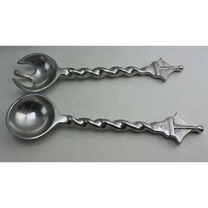 Handmade Twisted Design Handle Silver Matte Polished Designer Salad Serving Spoon & Fork Set for Wedding <b>kitchen</b> <b>accessories</b> - Product Image 1