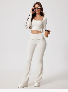 Conjuntos de Yoga para mujer, producto superior, Yoga elásticos para pantalones acampanados, conjunto de Tops, cuello cuadrado, manga larga, ropa activa, conjuntos de Yoga para Fitness - Product Image 3