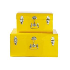 Juego de dos cajas de almacenamiento de ropa de forma rectangular en cajas de maletero de almacenamiento de color amarillo metálico para uso doméstico - Product Image 1