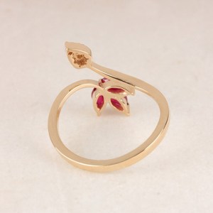แหวนพลอยทับทิมทำด้วยมือ18K สีเหลืองทองปู CZ ออกแบบดอกไม้เครื่องประดับงานแต่งงานของขวัญสำหรับผู้หญิงเงินสเตอร์ลิง - Product Image 5
