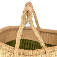 Panier Bolga, vert olive rayé, grande taille fabriqué à la main par un maître artisan du Vietnam