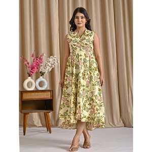 Vestido largo informal de algodón estampado color rosa crema con diseño boutique, transpirable, tallas XS-5XL - Product Image 3