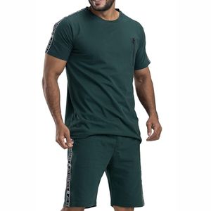 Conjunto de Camiseta y Pantalones Cortos Casuales Verdes para Hombre, Cuello Redondo, Tejido de Algodón Transpirable, Diseño Personalizado de 2 Piezas para Verano - Product Image 6