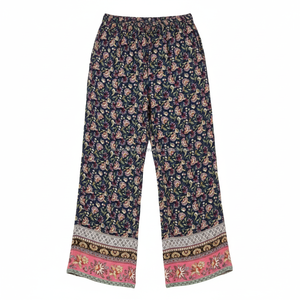 Pantalones Palazzo Vintage Estampados Casuales de Cintura Media para Mujer, de Rayón Suave, de Pierna Ancha, para Verano, Venta al por Mayor - Product Image 4