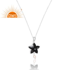 Última venta plata esterlina 925 copo de nieve Natural obsidiana y Perla colgante collar de piedras preciosas joyería personalizada para mujeres - Product Image 2