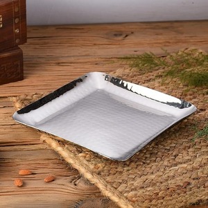 Moderno Plato de Servir para Bodas de Acero Inoxidable Plateado Martillado en Forma de Diamante, Plato Cuadrado para Aperitivos, Bandeja Decorativa - Product Image 5