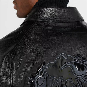 Custom Men's Embroidery Patches High Quality Leather Waterproof Bomber Classic Street Varsity Real Leather Jacket - Product Image 5