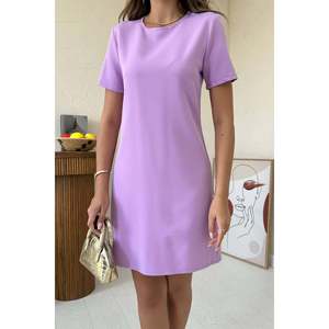 Vestido mini de satén lila de manga corta - Lila - Product Image 4