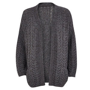 Cárdigan de Manga Larga con Cuello en V, Grueso, Informal, de Color Sólido, para Mujer, Tallas Grandes, con Bolsillos Delanteros, Poliéster/Algodón, Servicio OEM - Product Image 4