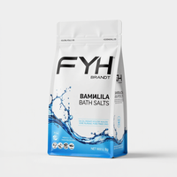 Sacs d'emballage personnalisés en plastique laminé transparent pour gommages corporels, sels de bain et bonbons, avec fenêtre transparente et fermeture éclair autoportante