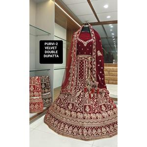 Chất lượng cao handmade nhung <span class=keywords><strong>lehenga</strong></span> với thêu bướm <span class=keywords><strong>Net</strong></span> làm việc choli Nhà cung cấp trực tiếp của Ấn Độ & Pakistan quần áo - Product Image 3