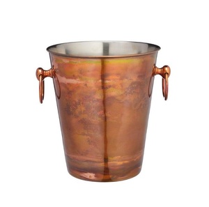 Designer copper ice bucket with dual handles and hammered surface great for serving cold <b>drinks</b> at family or formal gatherings - Product Image 6