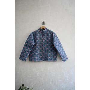 Handmade Reversible <b>Quilted</b> Jacket 100% Cotton Block Print Floral Pattern Long Sleeve Warm Casual Cover Spring Winter Button - Product Image 2