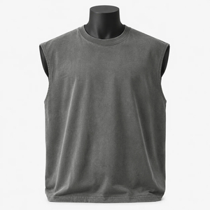 เสื้อกล้ามแขนกุดคอกลมถักสีเทาสำหรับผู้ชายสไตล์ลำลอง - Product Image 1