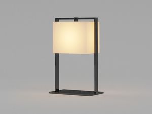 Hot Sale Modern Rectangle Lamp with Rectangular <b>Shade</b> in White Linen Hovers Around Around a <b>Black</b> Iron Open Rectangle Supported - Product Image 2