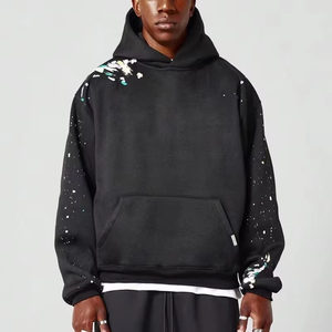 High Quality Oversized French Terry Pullover Sweat Hoodie Distressed <b>Sprayed</b> Dyed Embroidered Dropped Shoulders Blank Features - Product Image 1