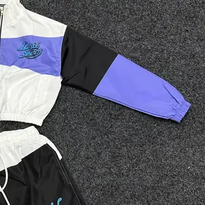 3 Colour Custom Men's Winter Solid Tracksuit Set Sportswear Nylon <b>Zip</b> Jacket Windbreak <b>Short</b> OEM/ODM Logo Hip Hop Streetwear - Product Image 6