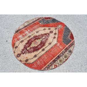 Alfombra de lana Vintage rojo Beige 4,3x4,3 pies estilo Kilim alfombras rectangulares de área grande turca látex 10mm abstracto para uso en pasillo - Product Image 2