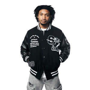 Dernière veste universitaire élégante en noir et laine pour hommes fermeture à boutons poches intérieures veste bombardier Letterman College Baseball - Product Image 5