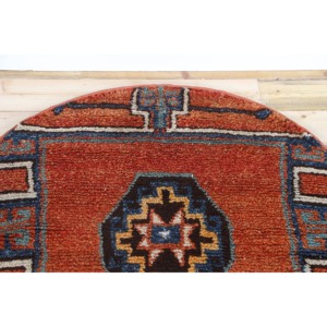 Tapis turc vintage 3,6x3,6 pi (110x110 cm), tapis géométrique Herki orange et bleu - Product Image 4