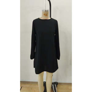 Vestido corto de crepé importado con cuello redondo y manga larga para mujer, 30375 - Product Image 4