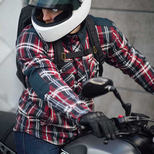 D-Ride Moto เสื้อกีฬาลายสก็อตติดกระดุมสีแดงน้ำเงินพร้อมชุดเกราะ D3O สำหรับผู้ชาย - Product Image 6
