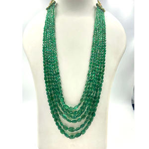 Collier de perles d'émeraude naturelle zambienne collier de perles fait à la main collier vintage collier de perles pépite d'émeraude verte bijoux à la mode - Product Image 1