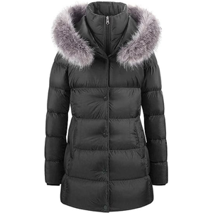 Veste parka d'hiver à capuche en laine pour femmes de style unique avec fermeture à glissière et garniture en fourrure - Product Image 1