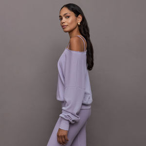 เสื้อสเวตเชิ้ตแขนยาวเปิดไหล่ของผู้ชาย, ผ้าฝ้าย100% ระบายอากาศย้อมสีพื้น - Product Image 3