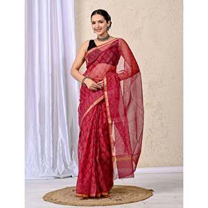Sari de Chifón Estampado Kota Doriya con Blusa para Fiestas y Eventos - Product Image 3