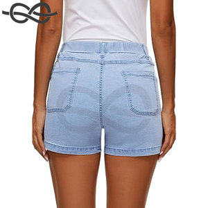 Pantalones cortos de mezclilla de cintura alta para mujer Pantalones cortos casuales de mezclilla elásticos de algodón de verano con bolsillos para comodidad y estilo - Product Image 2