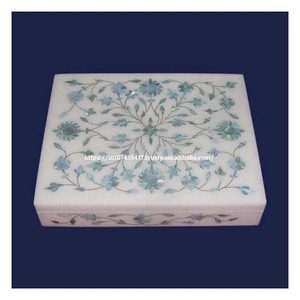 Magnifiques Coffrets Cadeaux en Marbre Blanc Poli Fait Main avec Nacre Rose Incrustée de Logo Personnalisé Vente en Gros de Boîtes à Bijoux Exportées - Product Image 4