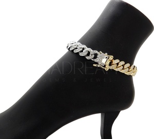 Chaîne de cheville cubaine glacée 12mm Box Lock pour femme Mode deux tons avec diamant Leb et placage or - Product Image 3