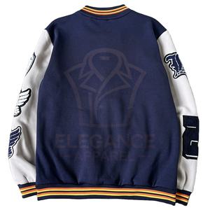 เสื้อแจ็คเก็ตเบสบอลวาร์ซิตี้แขนยาวสำหรับผู้ชาย ดีไซน์ใหม่ล่าสุด ปักลายปะติด ปิดด้านหน้า สีตัดกัน ราคาขายส่ง - Product Image 5