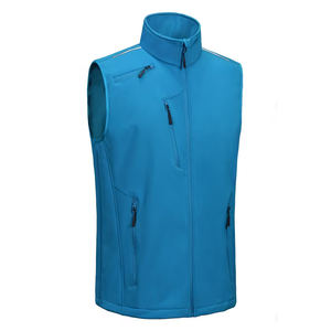 Gran oferta, chaleco Softshell para exteriores para hombres adultos, Color azul cielo, cuello levantado, cremallera, ropa informal, chaleco de carcasa suave con bolsillo con cremallera - Product Image 4