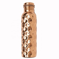 Ensemble de vaisselle en cuivre martelé diamanté, best-seller, 35 oz, bouteille d'eau en cuivre pur, bouteille d'eau en cuivre martelé 100% pur avec ensemble