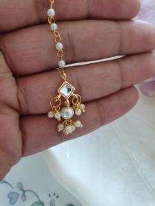 Indian Best Quality White Stone Meenakari Pearl Beaded Maang Tikka Handmade and Manufactured in India <b>For</b> Women and <b>Girls</b> - Product Image 3