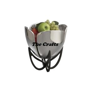 Bol de service couleur argent en acier inoxydable avec base en bois Vaisselle de qualité de luxe Bol décoratif pour fruits et chocolat - Product Image 5