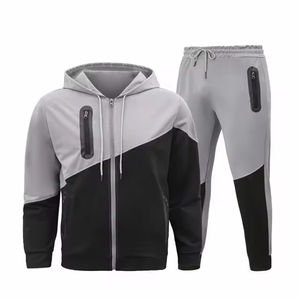 Vêtements de sport unisexe Ensemble 2 pièces en coton/polyester avec patch bas zippé Pantalons de travail et sweats à capuche Survêtements d'hiver - Product Image 3
