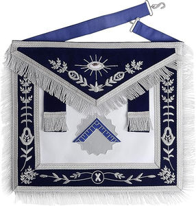 Delantal de Logia Azul de Maestro Respetable, Diseño de Lujo Bordado, con Imán para Coser, Flecos Plateados, Calidad de los Más Altos Estándares - Product Image 1